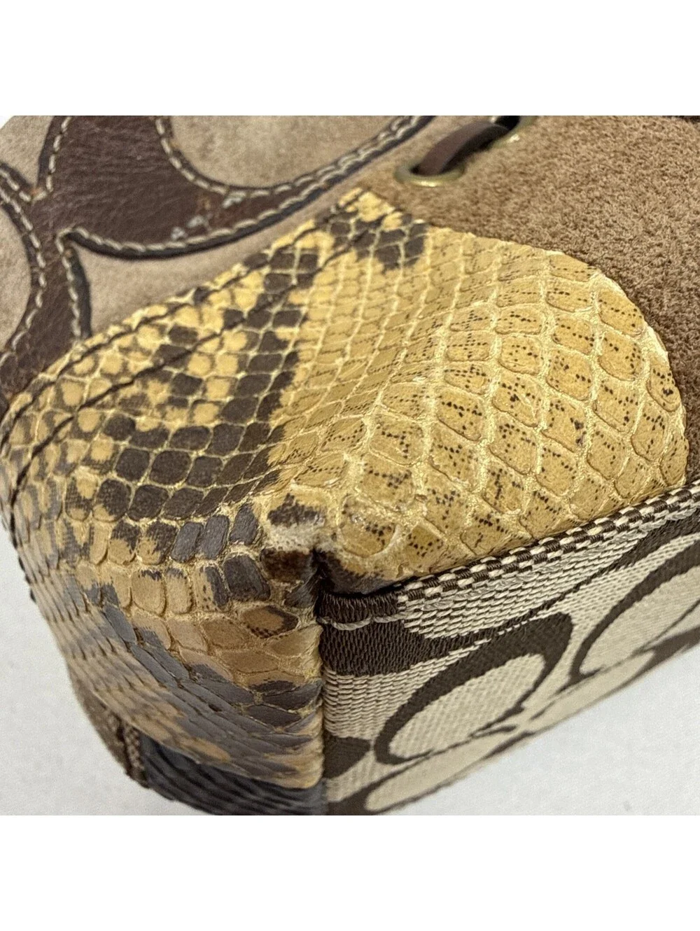 Coach Patchwork Shoulder Bag Brown Signature Leopard Y2K Mini Hobo Purse